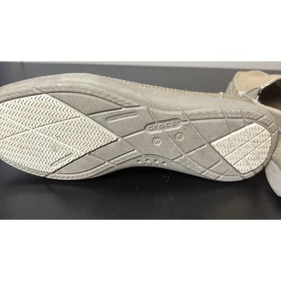 Crocs Shoes Womens 6 Walu Loafers Khaki Canvas Casual Slip On - Picture 5 of 6